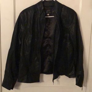 Leather-like fabric black moto jacket